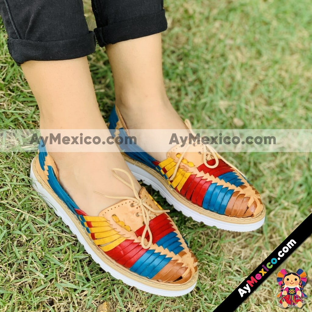 zj00057 Huaraches Artesanales Color Beige Con Tejido Agujeta De Piso Mujer De Piel Sahuayo Michoacan mayoreo fabricante de calzado zapatos taller maquilador