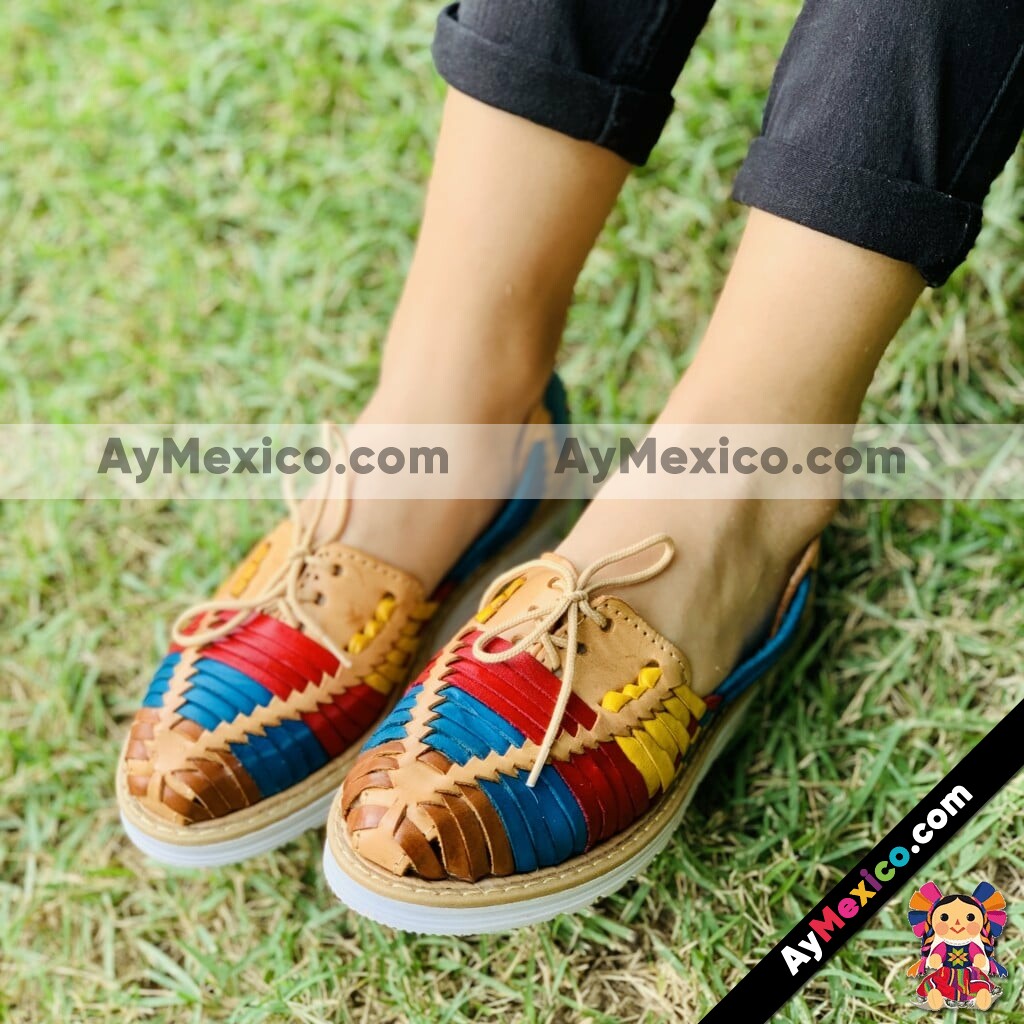 zj00057 Huaraches Artesanales Color Beige Con Tejido Agujeta De Piso Mujer De Piel Sahuayo Michoacan mayoreo fabricante de calzado zapatos taller maquilador(2)