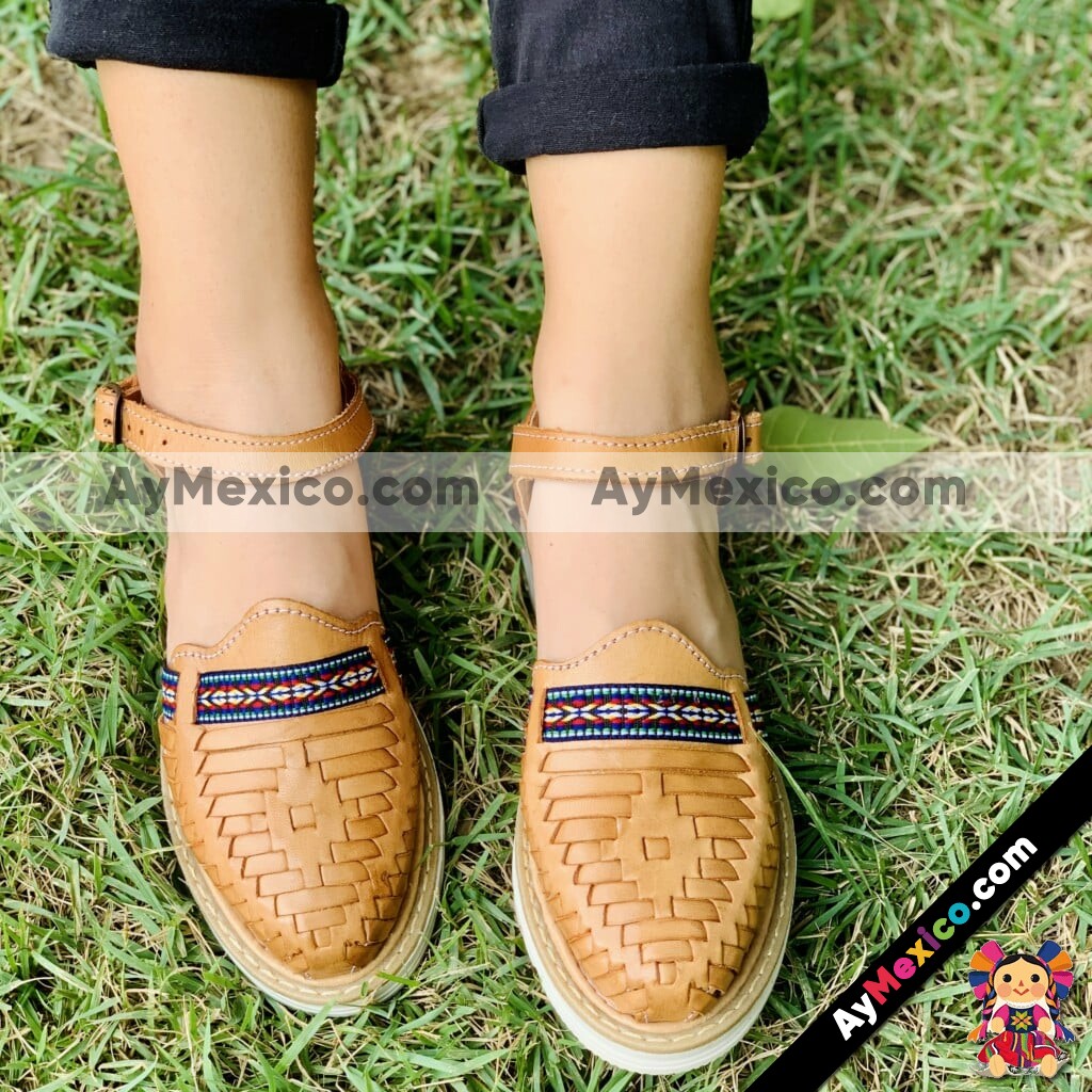 zj00059 Huaraches Artesanales Color Café Con Tejido De Piso Mujer De Piel Sahuayo Michoacan mayoreo fabricante de calzado zapatos taller maquilador(2)