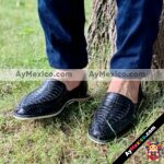 zj00953 Huaraches Mexicanos Calidad Premium Artesanales De Hombre Calidad Premium Color Negro De Piel Con tejido Hecho En Sahuayo Michoacan mayoreo fabricante calzado zapatos proveedor (2)