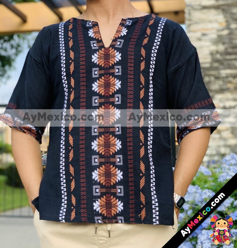 rj00808 Camisa artesanal mexicano para hombre hecho en Chiapas mayoreo - AyMexico.com