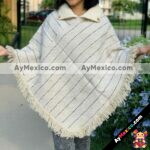 rj00819 Gabán Color Blanco Poncho de lana Unitalla unisex hecho en Chiapas México mayoreo fabricante proveedor taller maquilador (2)