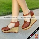 zj00258 Plataforma Artesanales Color Café Con Tejido Con Hebilla De Tacon Mujer De Piel Sahuayo Michoacan mayoreo fabricante de calzado zapatos taller maquilador(1)