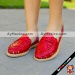 zj00383 Huaraches Artesanales Color Rojo Con Tejido De Piso Mujer De Piel Sahuayo Michoacan mayoreo fabricante de calzado zapatos taller maquilador(1)