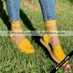 zj00102 Huaraches Artesanales Color Amarillo Alpargata Troquel De Piso Mujer De Piel Sahuayo Michoacan mayoreo fabricante de calzado zapatos taller maquilador