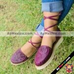zj00855 Huaraches artesanales color morado tipo alpargata con troquel diseño de flor de piso mujer mayoreo fabricante calzado zapatos proveedor sandalias taller maquilador