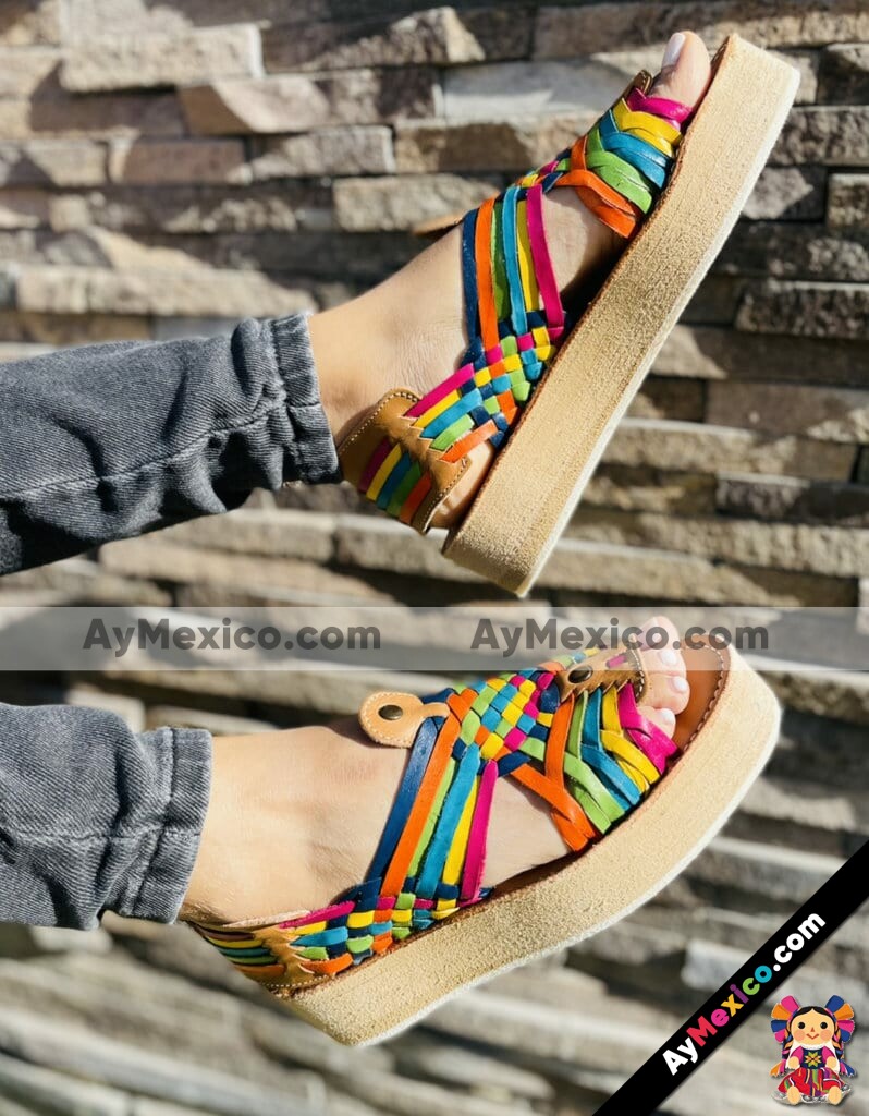 ZS01050 Huaraches Artesanales Piso Para Mujer Tan Tiras multicolor mayoreo fabricante calzado zapatos proveedor sandalias taller maquilador (1)