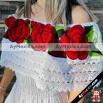 rj00980 Vestido Unitalla Olan a los Hombros con Rosas Rojas Bordadas fabricante taller maquilador (1)