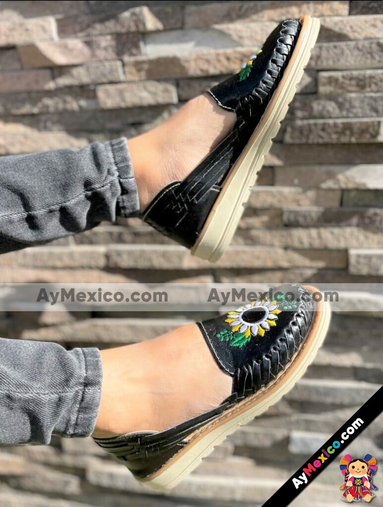 zj00978 Huaraches Artesanales Piso Para Mujer Negro Girasol Blanco mayoreo fabricante calzado (2)