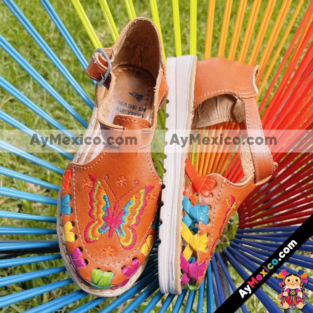 zj00981 Huaraches Artesanales Infantiles Tan Bordado Mariposa mayoreo fabricante calzado (3)