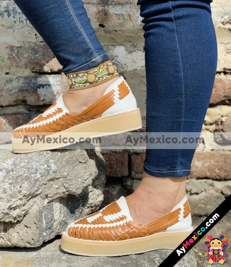 zs01054 Huaraches Artesanales Con Plataforma Tan Tejido Bicolor mayoreo fabricante calzado (1)