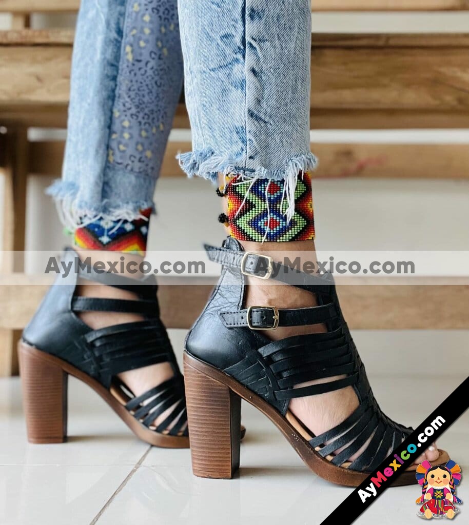 zs01045 Huaraches Artesanales Con Plataforma Negro De Tiras mayoreo fabricante calzado (1)