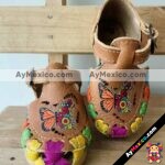 zj00987 Huaraches Artesanales Para Bebé Tan Vinil de Mariposa Monarca y Flores mayoreo fabricante calzado (1)