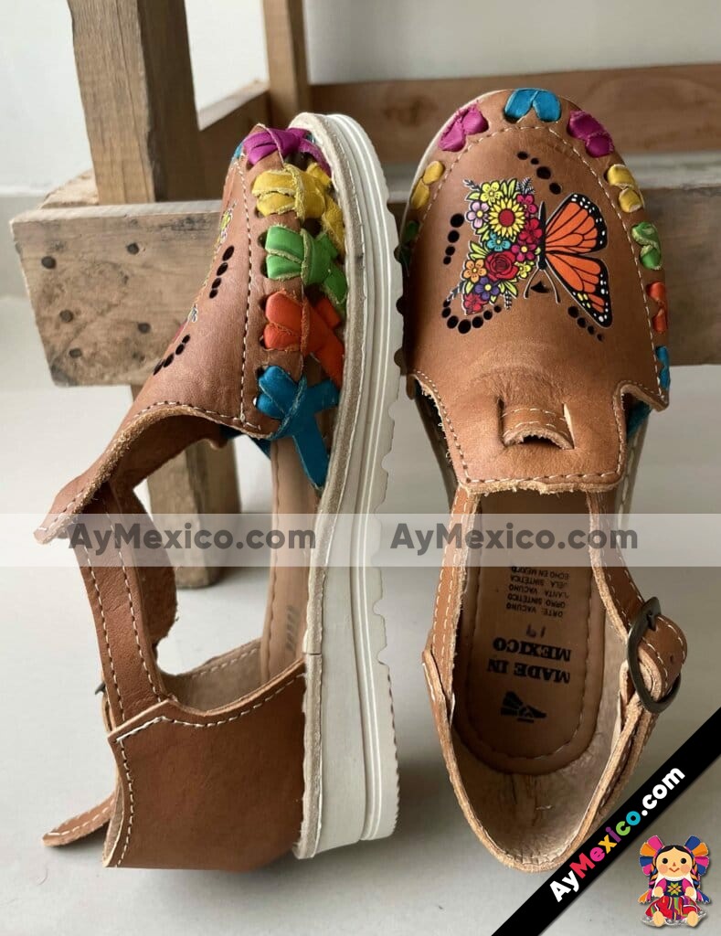 zj00988 Huaraches Artesanales Infantiles Tan Vinil de Mariposa Monarca y Flores mayoreo fabricante calzado (2)