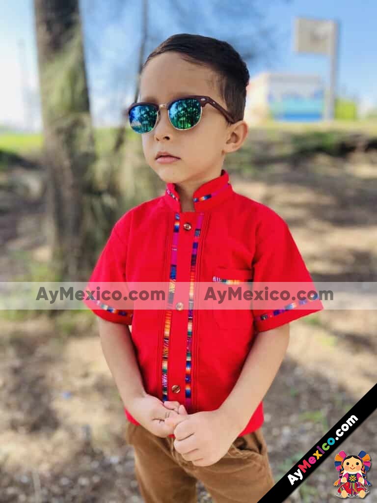 rn00001 Camisa Guayabera artesanal mexicano para infantil hecho en Chiapas  mayoreo fabrica 