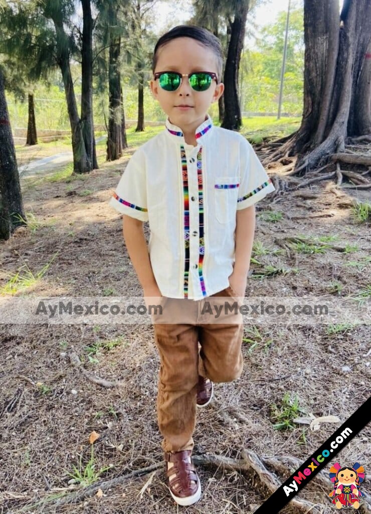 rn00002 Camisa Guayabera mexicano para infantil hecho en Chiapas fabrica - AyMexico.com