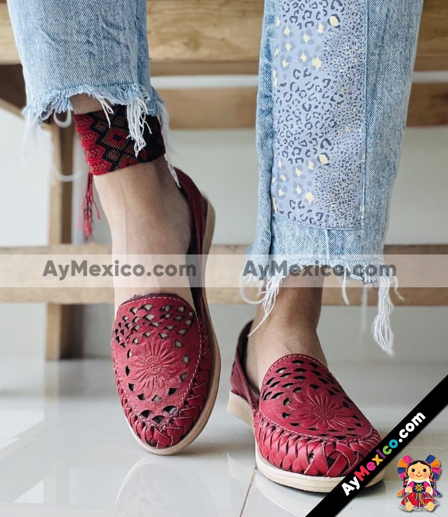 zj00994 Huaraches Artesanales Piso Para Mujer Rojo Troquelado Margarita mayoreo fabricante calzado (1)