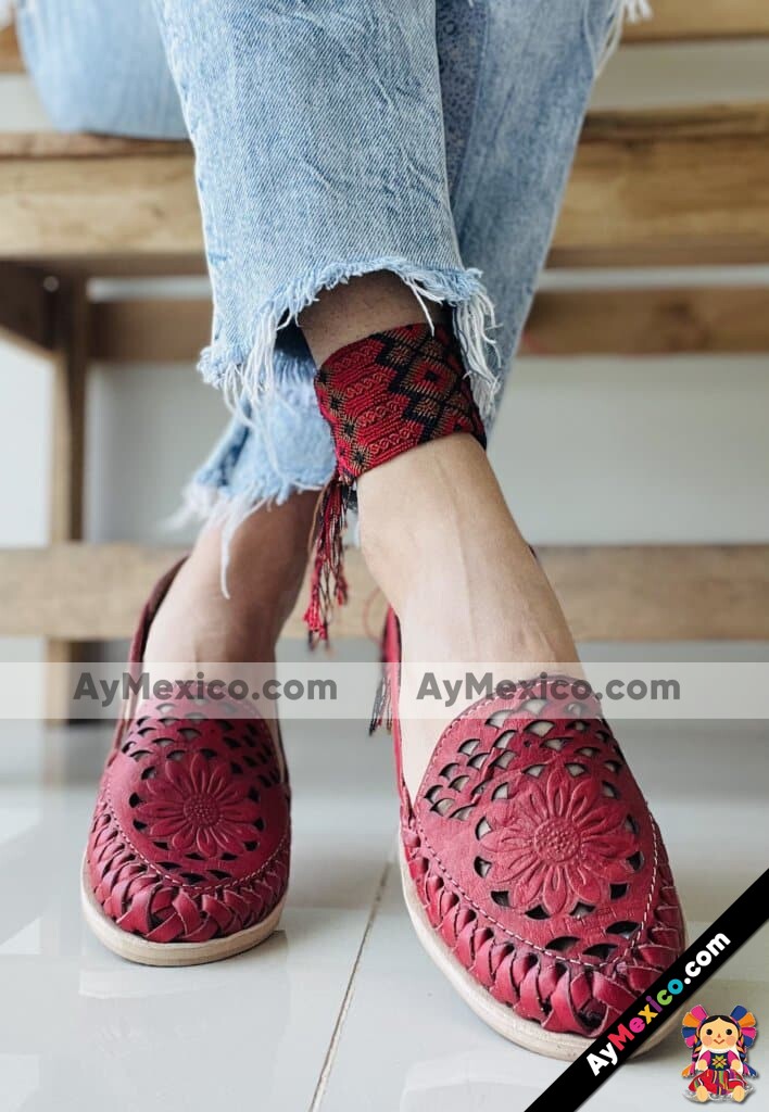 zj00994 Huaraches Artesanales Piso Para Mujer Rojo Troquelado Margarita mayoreo fabricante calzado (2)