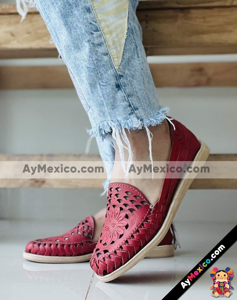 zj00994 Huaraches Artesanales Piso Para Mujer Rojo Troquelado Margarita mayoreo fabricante calzado (3)