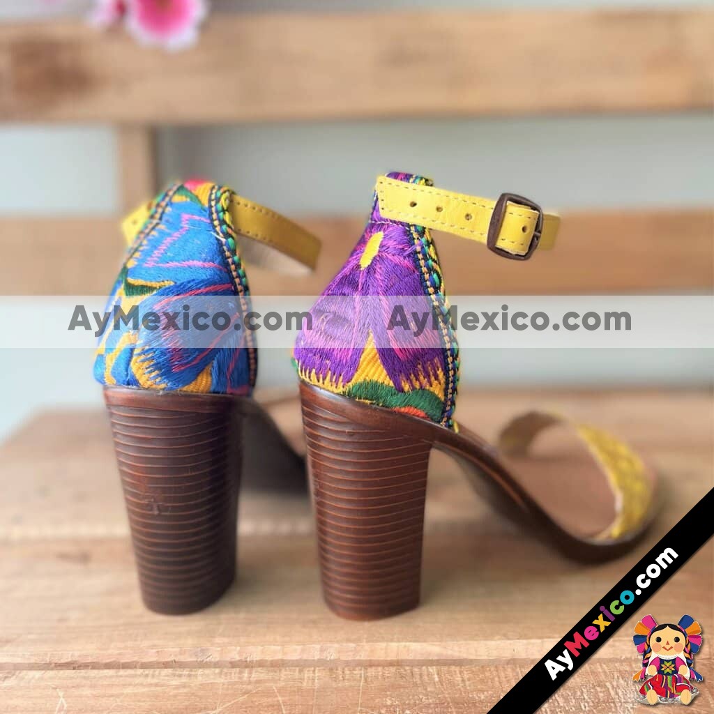 zs01069 Huaraches Artesanales Con Plataforma Amarillo Trenzado en talon con bordado mayoreo fabricante calzado (2)