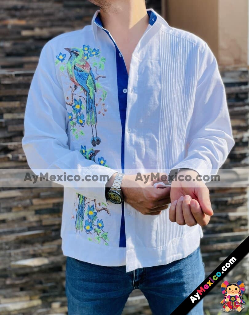 rn00036 Camisa Guayabera artesanal mexicano para hombre hecho en Chiapas  mayoreo fabrica 