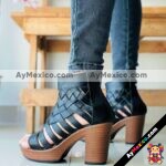 zj01004 Huaraches Artesanales Con Plataforma Negro Trenzada Tiras Gruesas mayoreo fabricante calzado (1)