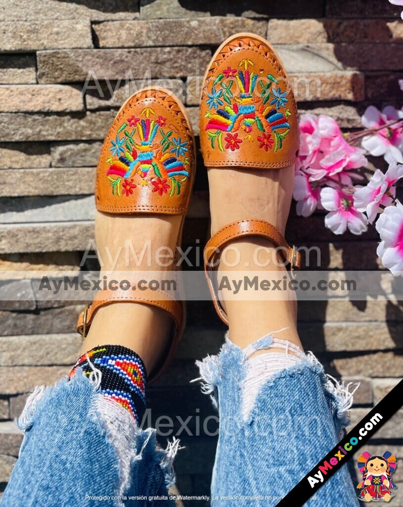 zn00024 Huaraches Artesanales Piso Para Mujer Café Alebrije de Colores Borado mayoreo fabricante calzado (2)