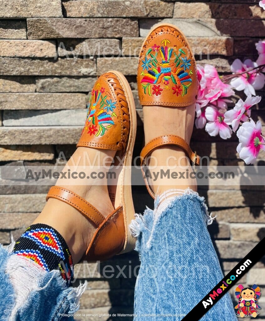 zn00024 Huaraches Artesanales Piso Para Mujer Café Alebrije de Colores Borado mayoreo fabricante calzado (3)