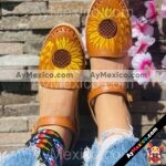 zn00025 Huaraches Artesanales Piso Para Mujer Café Girasol con Mariposas Bordado mayoreo fabricante calzado (1)
