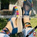 zj01006 Huaraches Artesanales Con Plataforma Azul Corte Laser Tejido de Colores mayoreo fabricante calzado (1)