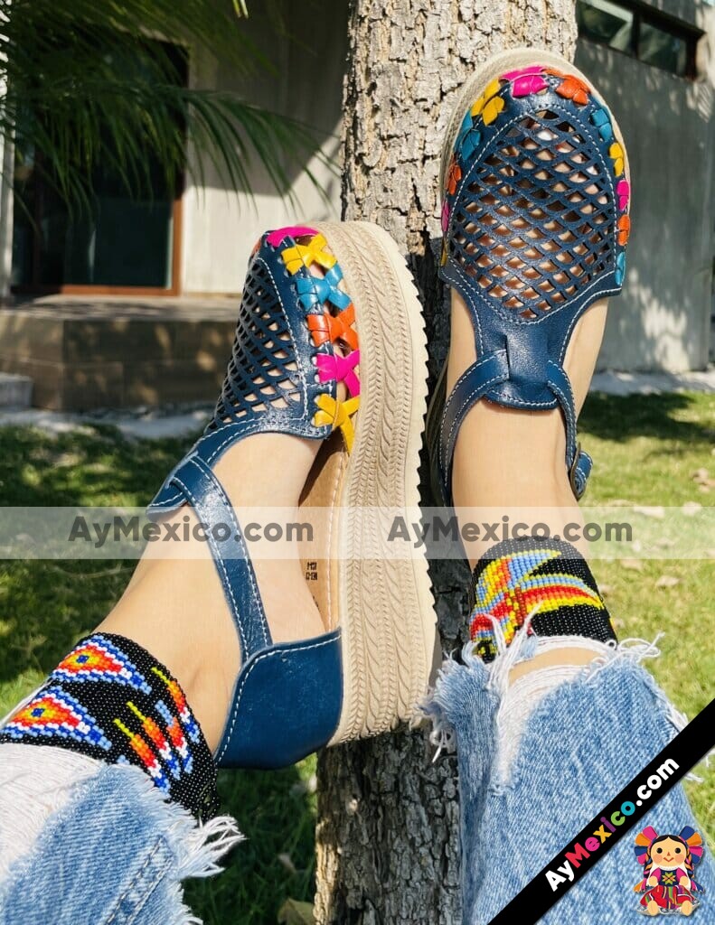zj01006 Huaraches Artesanales Con Plataforma Azul Corte Laser Tejido de Colores mayoreo fabricante calzado (2)