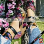 zn00028 Huaraches Artesanales Con Plataforma Negro Tela Tribal mayoreo fabricante calzado (1)