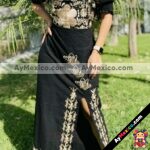 rn00117 Vestido Largo Flores Bordadas artesanal mujer mayoreo fabricante proveedor ropa taller maquilador (1)