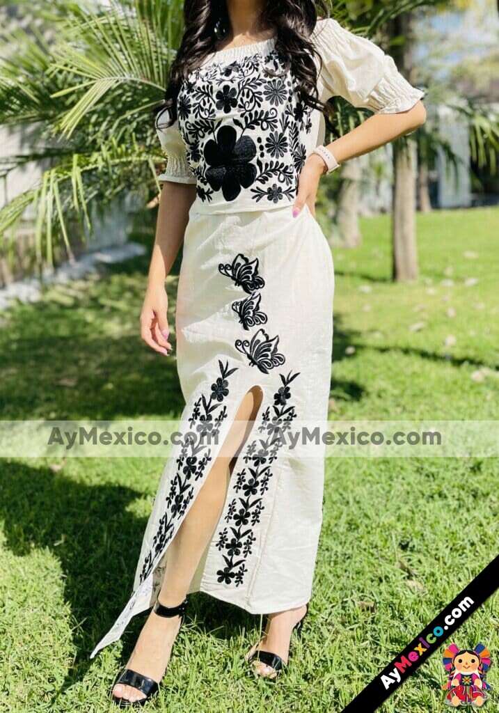rn00118 Vestido Largo Flores Bordadas artesanal mujer mayoreo fabricante proveedor ropa taller maquilador (4)