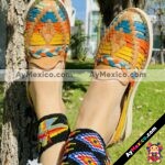 zj00798 Huaraches Artesanales Color Beige Con Tejido Multicolor De Piso Premium Mujer De Piel Sahuayo Mich (1)