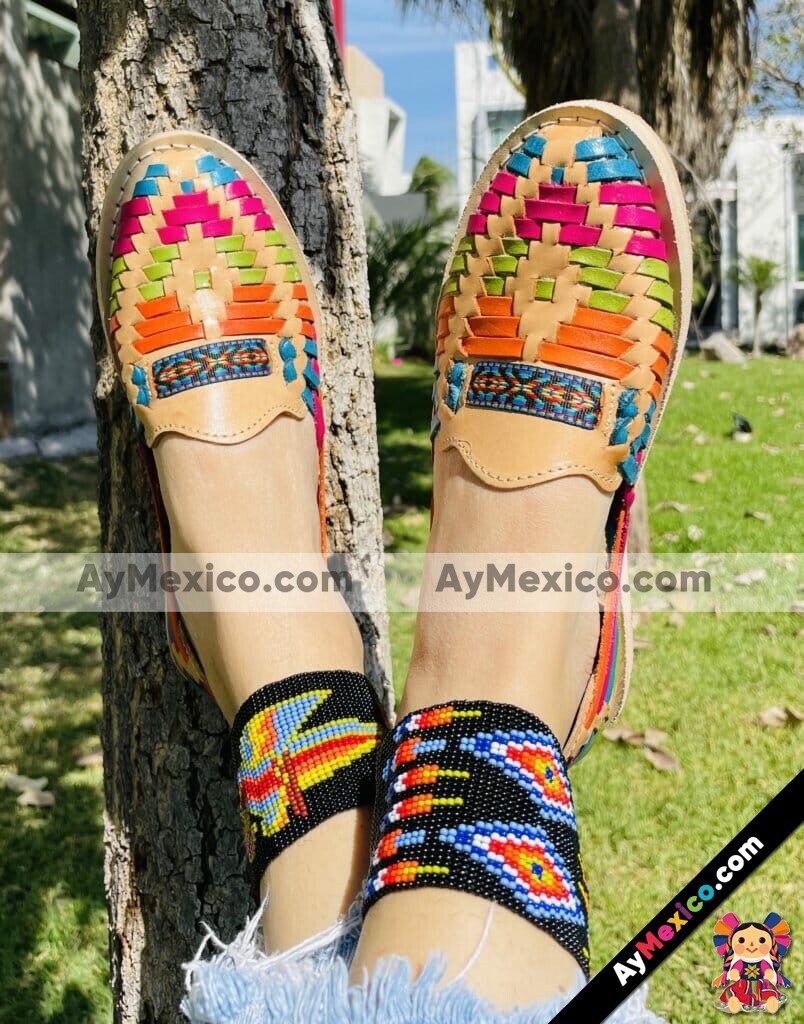 zj01009 Huaraches Artesanales Piso Para Mujer Beige Tiras de Colores mayoreo fabricante calzado (1)