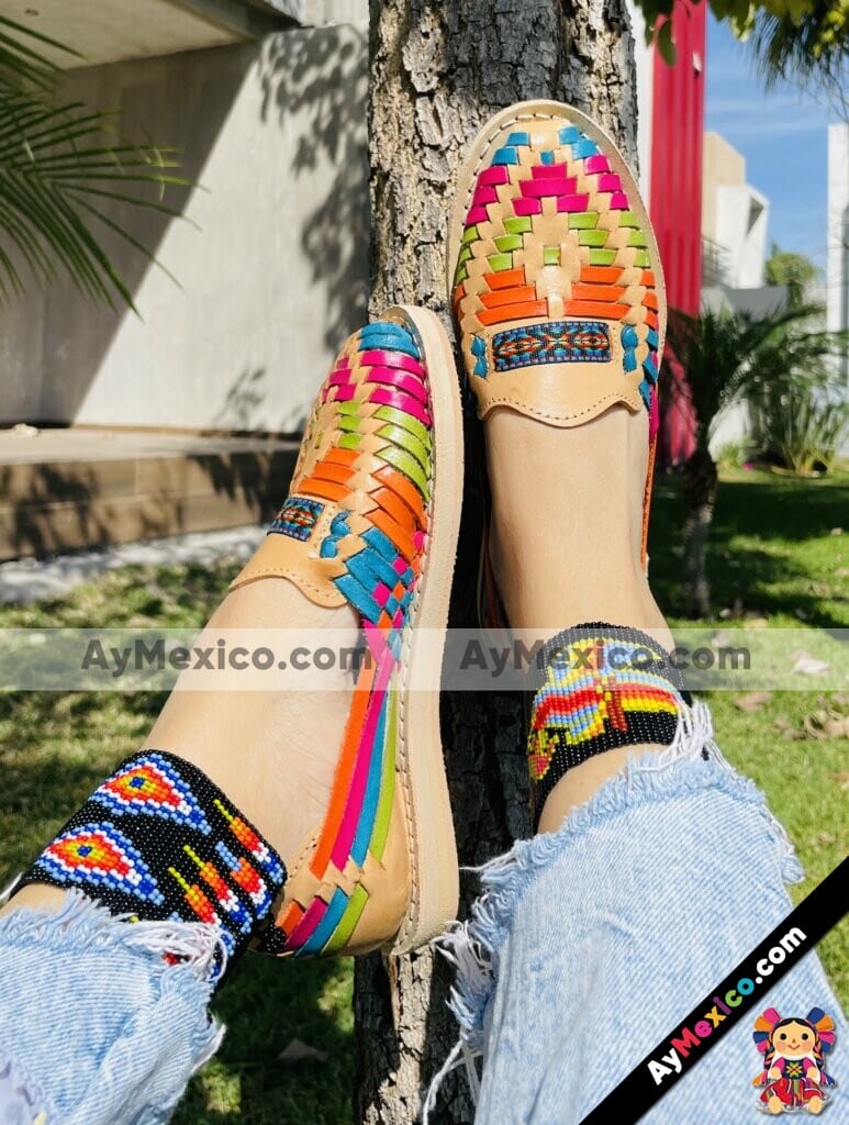 zj01009 Huaraches Artesanales Piso Para Mujer Beige Tiras de Colores mayoreo fabricante calzado (2)