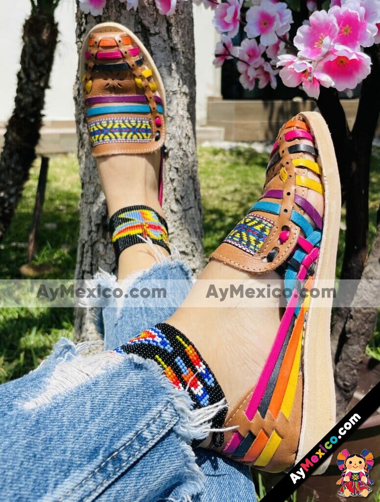 zj00019 Huarache artesanal piso color turquesa mujer piel mayoreo - AyMexico.com
