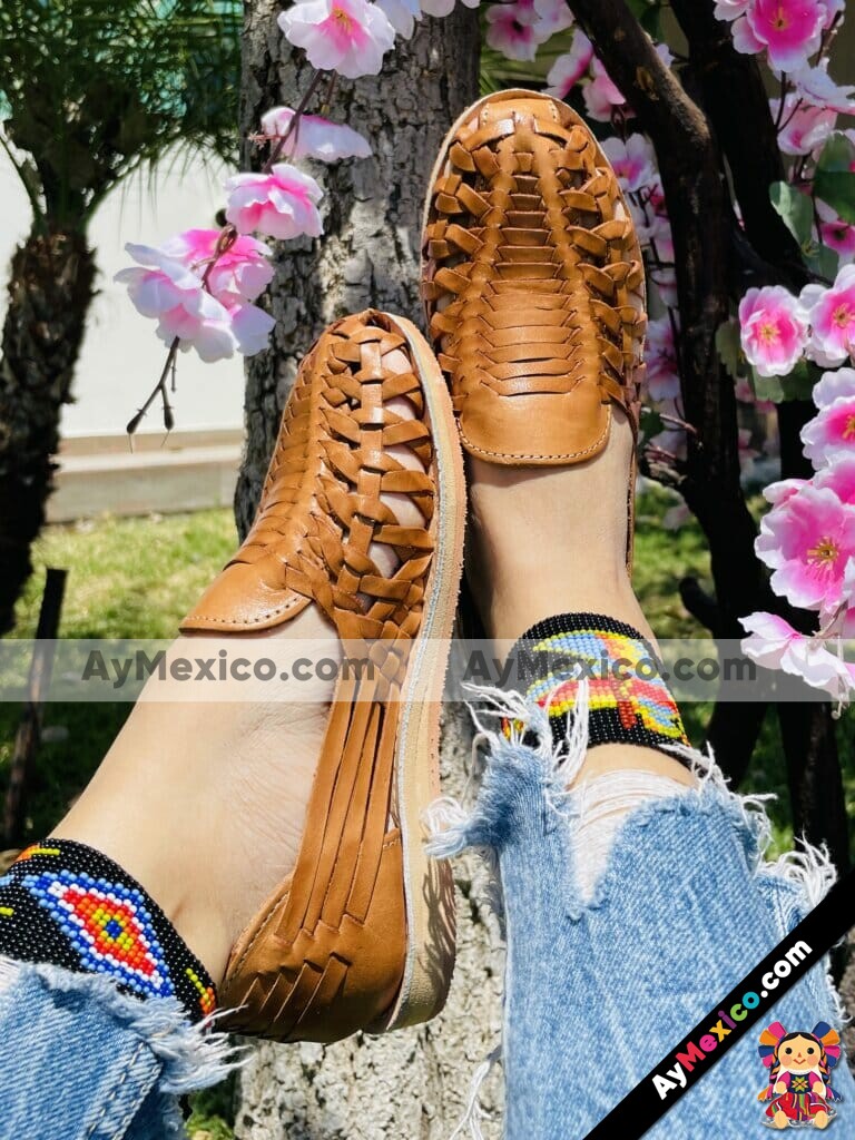zj00098 Huarache Artesanal Mexicano Hecho mano piel Mujer Zapato piso calzado mayoreo fabrica proveedor (2)