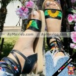 zj00996 Huaraches Artesanales Piso Para Mujer Negro Bordado Girasol mayoreo fabricante calzado mayoreo (1)