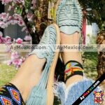 zs00913 Huaraches artesanales tejido color azul de piso mujer mayoreo fabricante calzado (1)