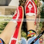 zs01061 Huaraches Artesanales Piso Para Mujer Rojo Rombo Tejido mayoreo fabricante calzado (4)