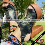 zs01072 Huaraches Artesanales Con Plataforma Negro Flor Tipo Mandala Dorado mayoreo fabricante calzado (4)