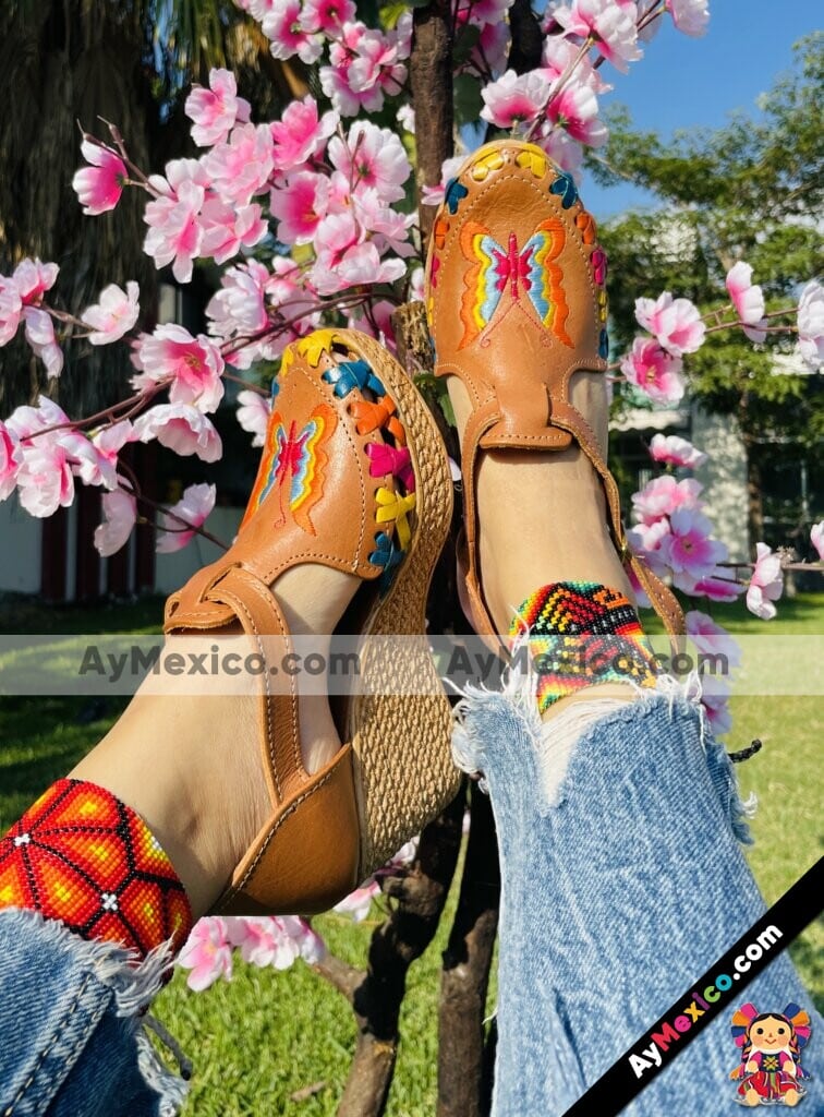Ze00027 Huaraches Artesanales Con Plataforma Camel Mariposa Bordada Mayoreo Fabricante Calzado (2)