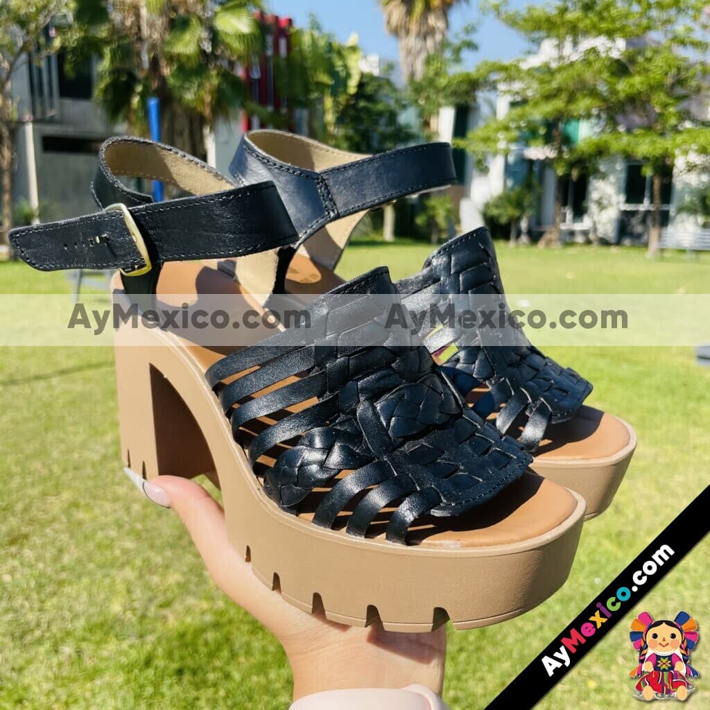 Zs01090 Huaraches Artesanales Con Plataforma Negro Tejido Con Trenza Y Hebilla Mayoreo Fabricante Calzado (2)