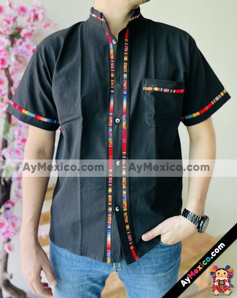 Rn00130 Camisa Guayabera Negra Artesanal Hombre Mayoreo Fabricante Proveedor Ropa Taller Maquilador (1)