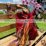 Bj00098 Bolsa Tejida Con Pompones Artesanal Rojo Fabricante Proveedor Taller Maquilador (1)