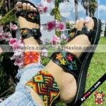 Ze00034 Huaraches Artesanales Piso Para Mujer Negro Bordado Flores Tenza En Dedo Mayoreo Fabricante Calzado (1)