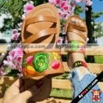 Ze 00040 Huaraches Artesanales Piso Para Mujer Café Tira Doble Con Flores Bordadas Fabricante Calzado Mayoreo (1)