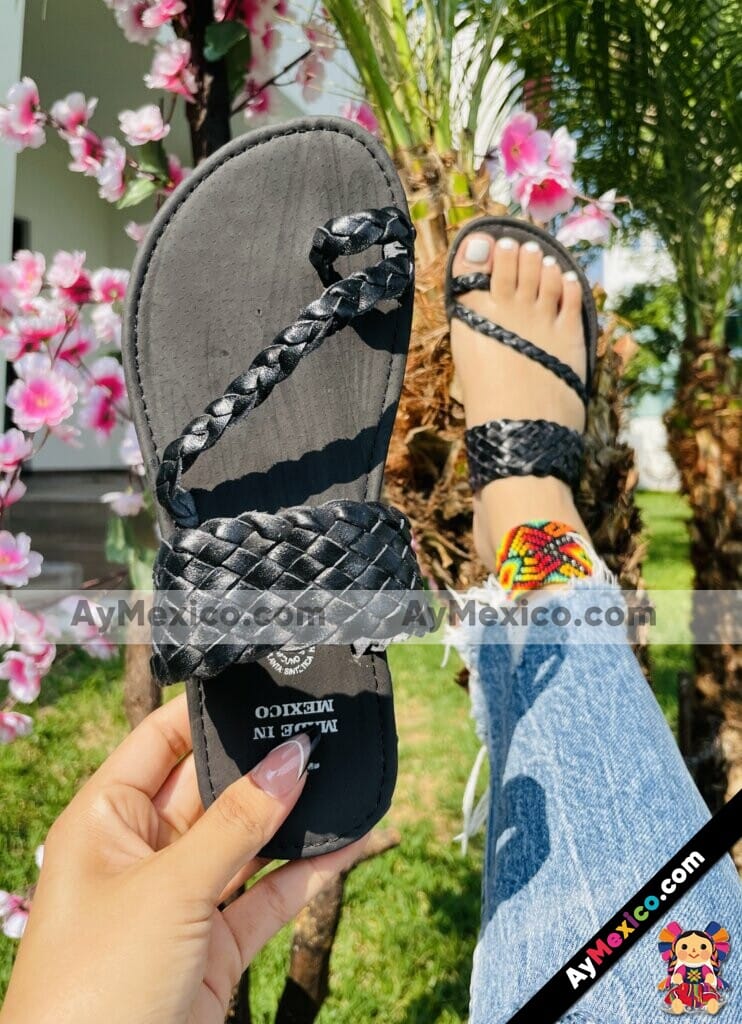 Zl00001 Huaraches Artesanales Piso Para Mujer Negro Trenzado Fabricante Calzado Mayoreo (1)